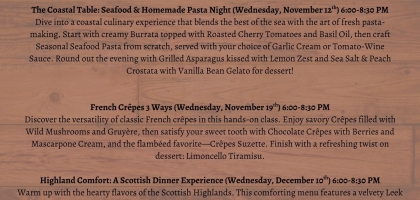 2025 Fall/Winter Cooking Classes